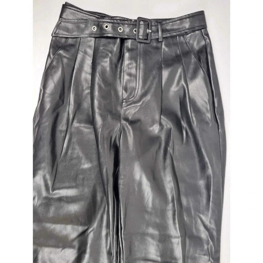 NWT 7 For All Mankind Faux Leather Wide Leg Black Emo Goth Pants Womens‎ Small